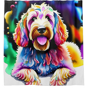 Goldendoodle Shower Curtain "Happy Dog"