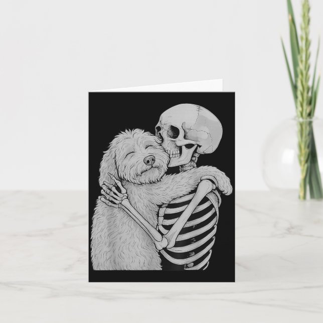 Goldendoodle Skeleton Hug Halloween Dog Lover Card (Front)