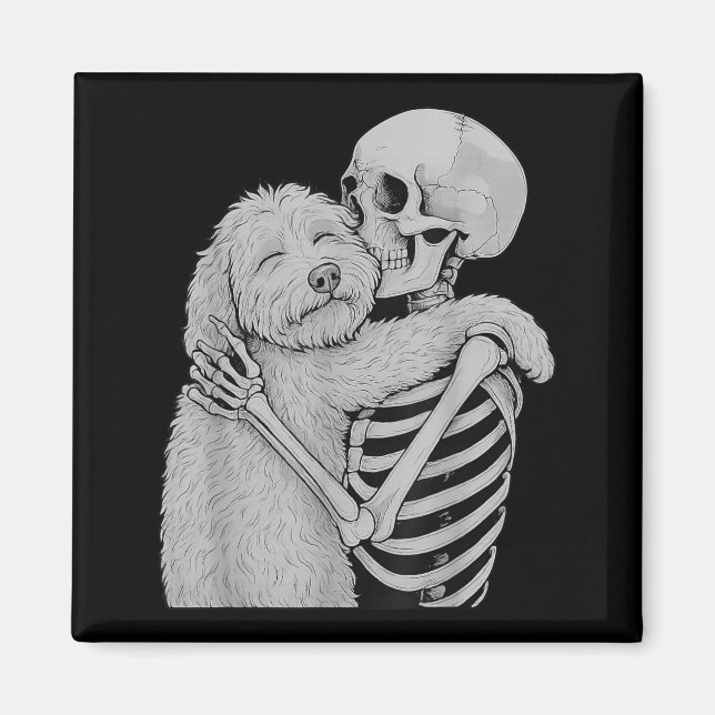 Goldendoodle Skeleton Hug Halloween Dog Lover Magnet (Front)