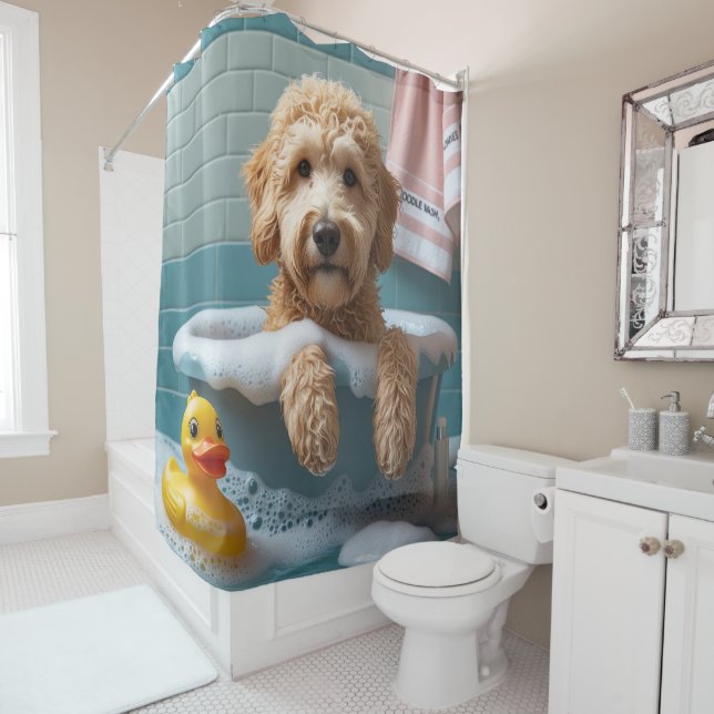 Goldendoodle Sloppy Sleepy Cute Funny Shower Curtain (In Situ)