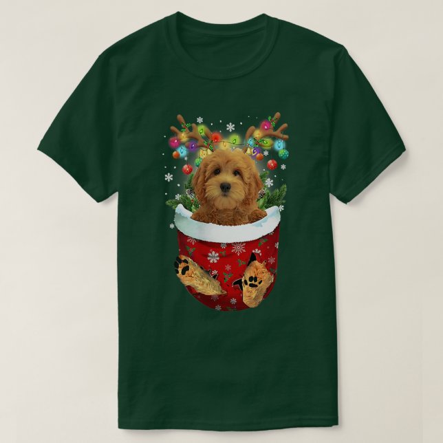 Goldendoodle Snow Pocket  Dogs Christmas Pocket  T-Shirt (Design Front)