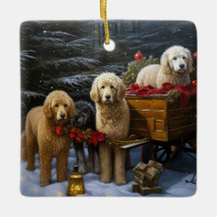 Goldendoodle Snowy Sleigh Christmas Decor Ceramic Ornament