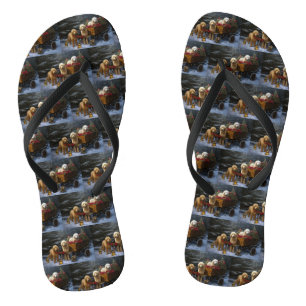 Goldendoodle Snowy Sleigh Christmas Decor Jandals