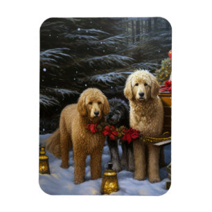 Goldendoodle Snowy Sleigh Christmas Decor Magnet