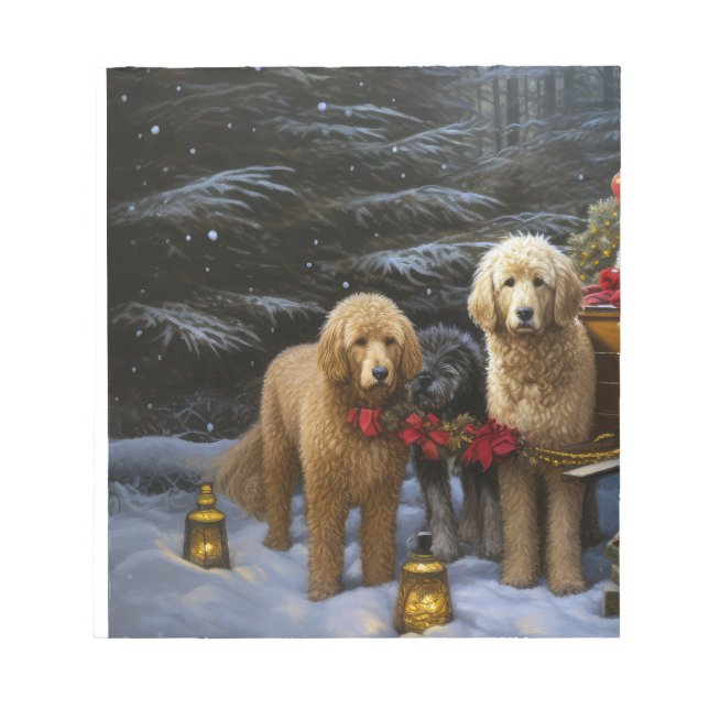 Goldendoodle Snowy Sleigh Christmas Decor   Notepad (Front)