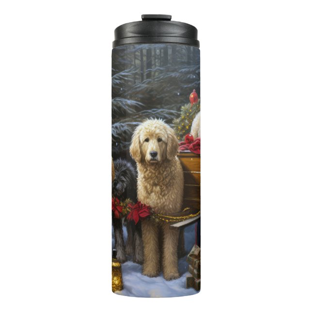 Goldendoodle Snowy Sleigh Christmas Decor   Thermal Tumbler (Front)