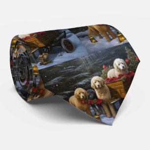 Goldendoodle Snowy Sleigh Christmas Decor Tie