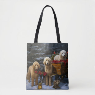 Goldendoodle Snowy Sleigh Christmas Decor Tote Bag