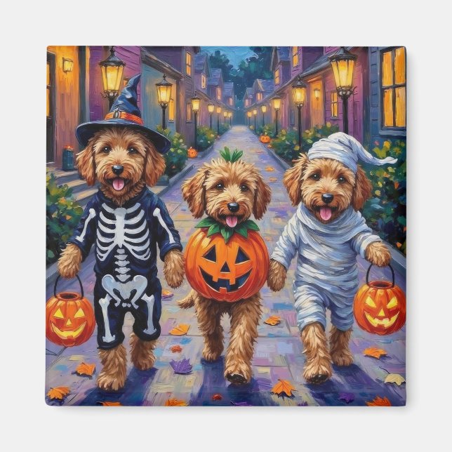 Goldendoodle Trick-or-Treating Halloween Costumes Magnet (Front)
