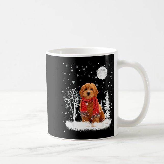 Goldendoodle Under Moonlight Snow Christmas Pajama Coffee Mug (Right)