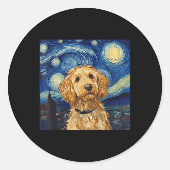 Goldendoodle Van Gogh Starry Night  Classic Round Sticker (Front)