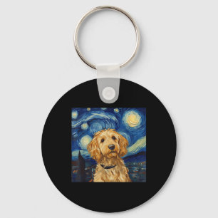 Goldendoodle Van Gogh Starry Night  Key Ring