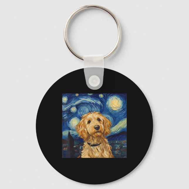 Goldendoodle Van Gogh Starry Night  Key Ring (Front)