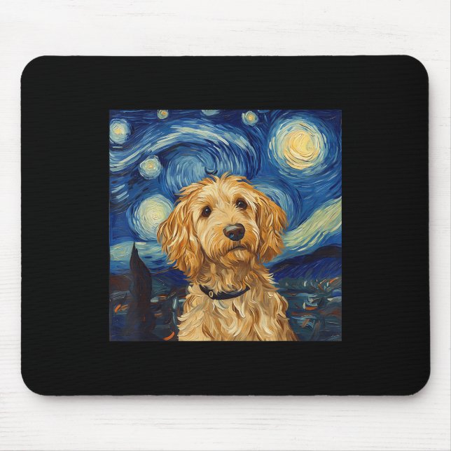 Goldendoodle Van Gogh Starry Night  Mouse Pad (Front)