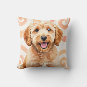 Goldendoodle Watercolor Spiral Swirl Art Cushion