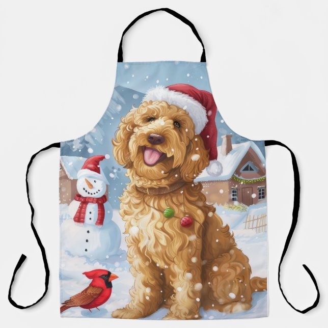 Goldendoodle Winter Wonderland Christmas Joy Apron (Front)
