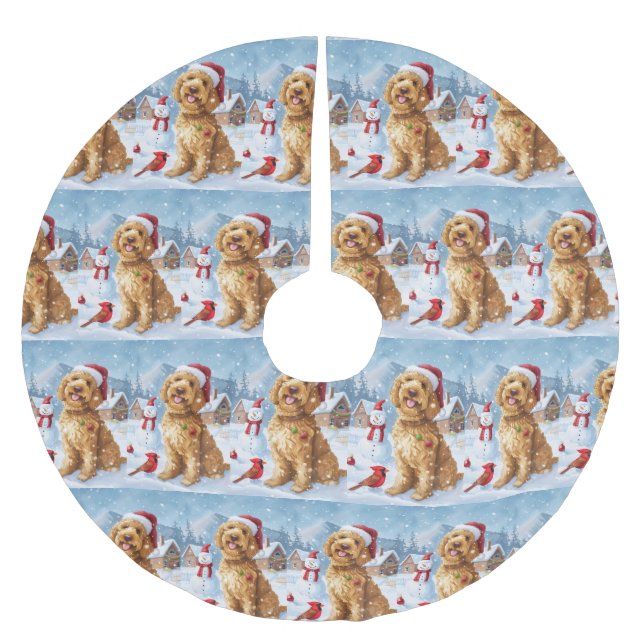 Goldendoodle Winter Wonderland Christmas Joy Brushed Polyester Tree Skirt (Front)