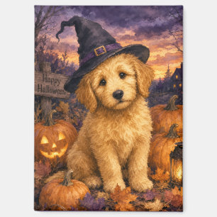 Goldendoodle Witch Hat Pumpkin Magnet