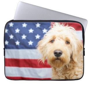 Goldendoodle With American Flag Laptop Sleeve