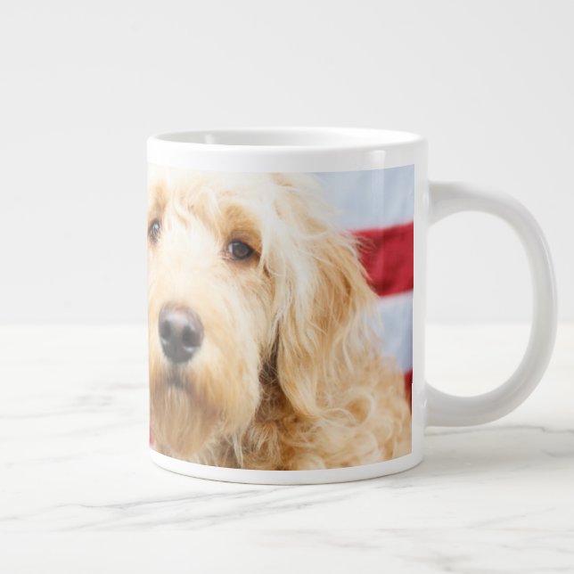 Goldendoodle With American Flag Large Coffee Mug (Right)