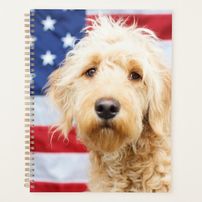 Goldendoodle With American Flag Planner (Front)