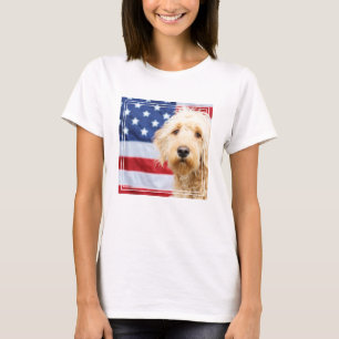 Goldendoodle With American Flag T-Shirt
