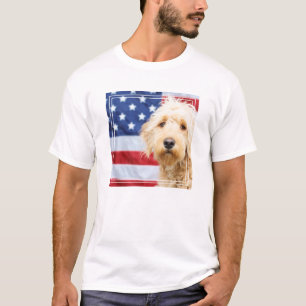 Goldendoodle With American Flag T-Shirt