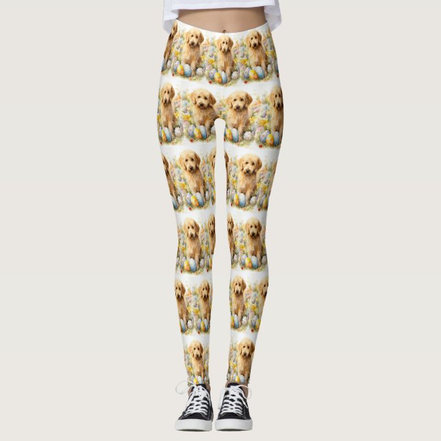 Goldendoodle with Easter Eggs Leggings (Front)