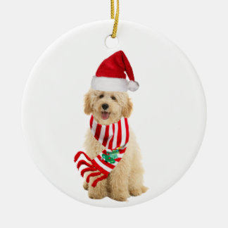 Goldendoodle With Hat Scaft Christmas Ceramic Tree Decoration