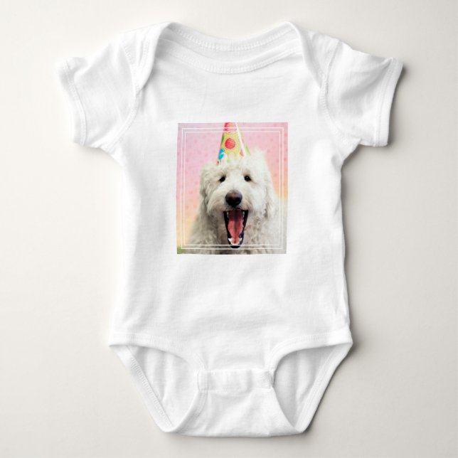Goldendoodle With Party Hat Baby Bodysuit (Front)