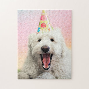 Goldendoodle With Party Hat Jigsaw Puzzle