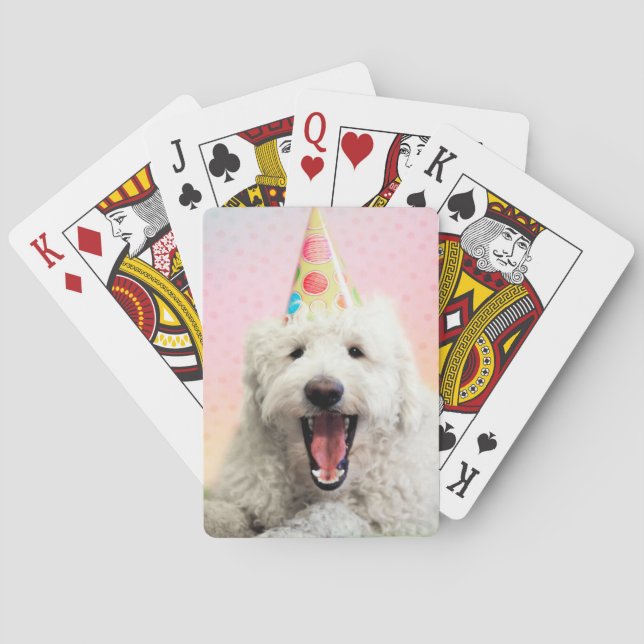Goldendoodle With Party Hat Playing Cards (Back)