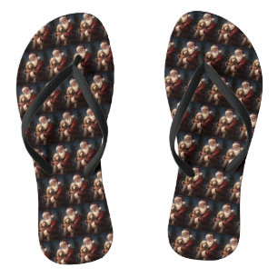 Goldendoodle With Santa Claus Festive Christmas Jandals
