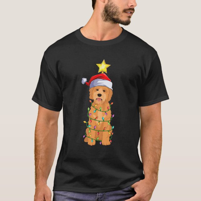 Goldendoodle Xmas Lighting Tree Santa Goldendoodle T-Shirt (Front)