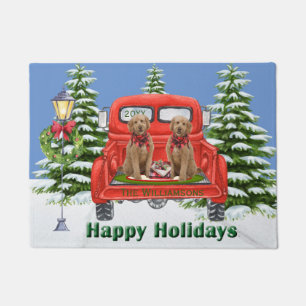 Goldendoodles Red Vintage Truck Family Name Doormat