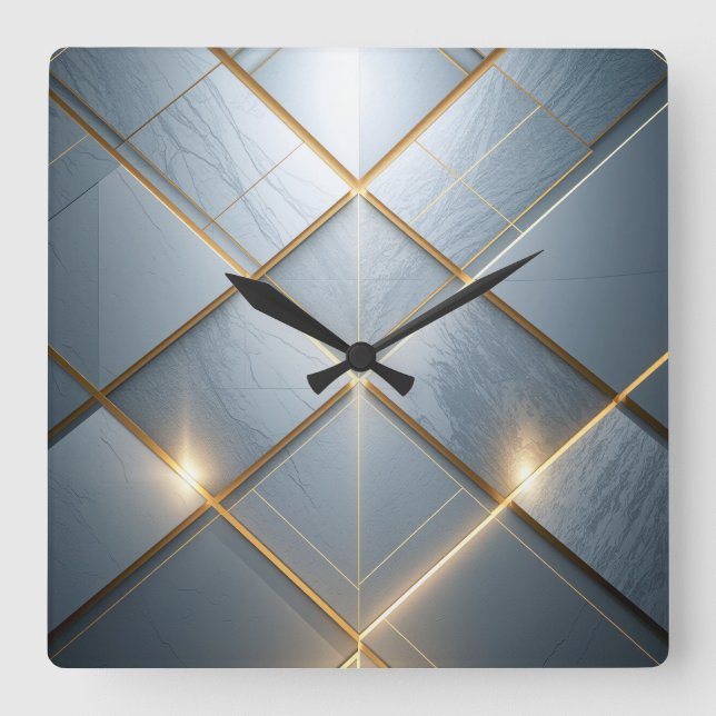 Goldene Geometrie Marmor Luxus Muster Square Wall Clock (Front)