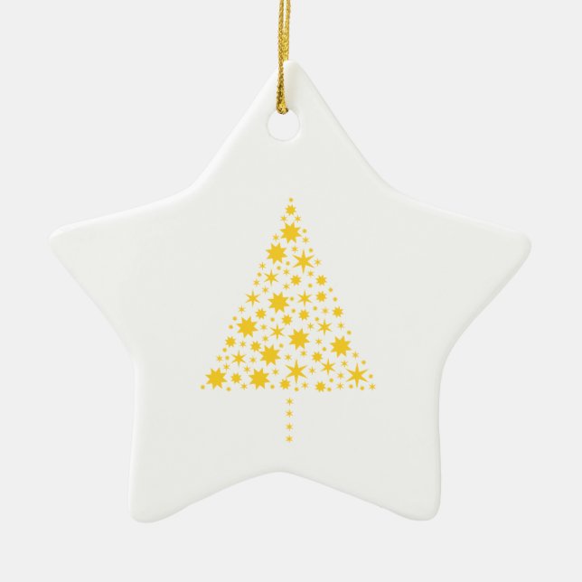 Goldene Sterne Weihnachtsbaum Ceramic Tree Decoration (Front)