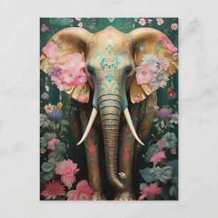 goldener Elefant mit bunten Blumen Postcard