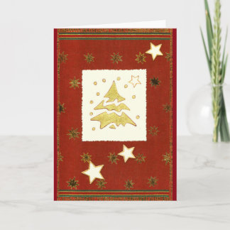 GOLDENER WEIHNACHTSBAUM ABSTRAKT auf Rot-Braun Holiday Card