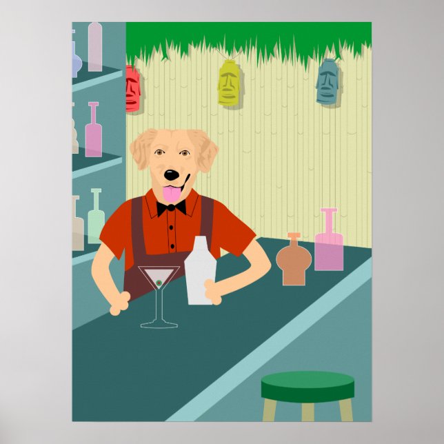 goldenretrieverbartenderposter poster (Front)