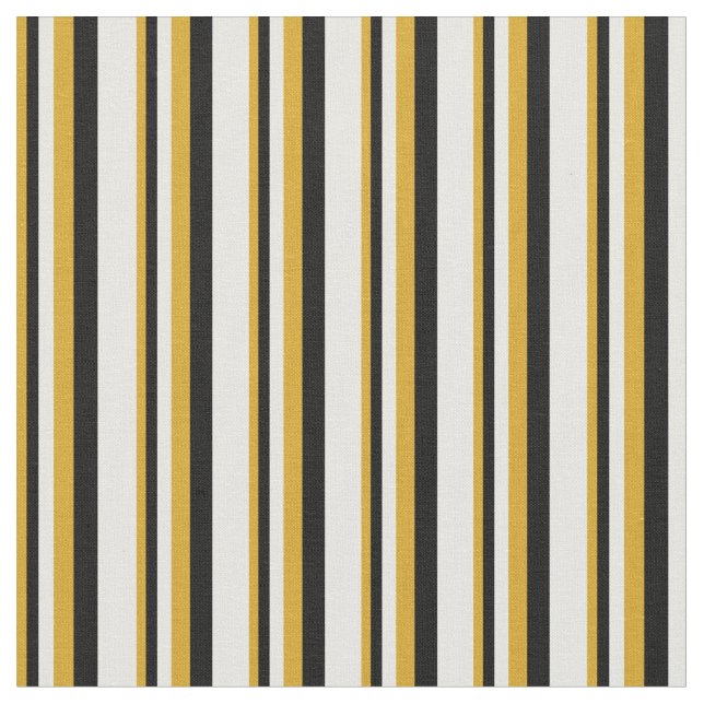 Goldenrod, Black & White Coloured Lines Pattern Fabric (Close Up)