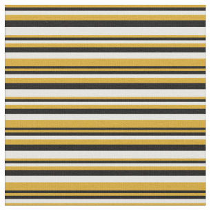 Goldenrod, Black & White Stripes/Lines Pattern Fabric