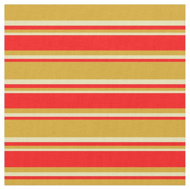 Goldenrod, Red & Tan Coloured Lines Fabric (Close Up)