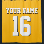 Goldenrod White Sports Jersey Team Jersey Shower Curtain<br><div class="desc">Preppy Solid Colour Team Jersey / Sports Jersey / Football Jersey / Rugby Jersey with Custom Name Customise this with your own name or team name and a number. You can change the size, colour and placement of the text if you need to make changes, change the colour of or...</div>