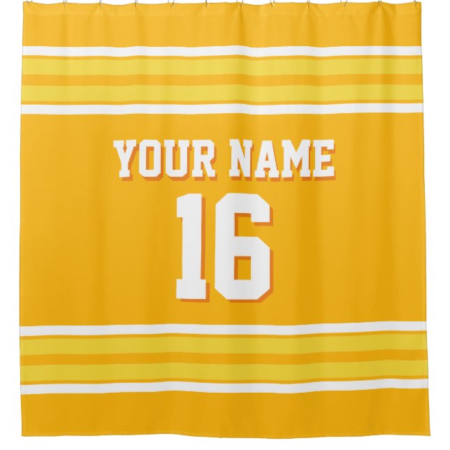 Goldenrod with Yellow White Stripes Sports Jersey Shower Curtain (Front)