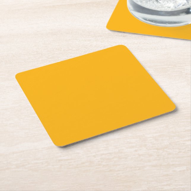 Goldenrod Yellow Autumn Fall Solid Colour Square Paper Coaster (Angled)