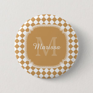Goldenrod Yellow Checkered Monogram With Name 6 Cm Round Badge