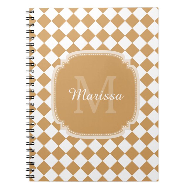 Goldenrod Yellow Checkered Monogram With Name Spiral Notebook (Front)