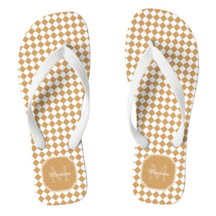 Goldenrod Yellow Chequered Monogram With Name Jandals