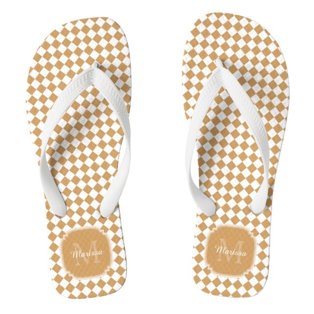 Goldenrod Yellow Chequered Monogram With Name Jandals (Footbed)